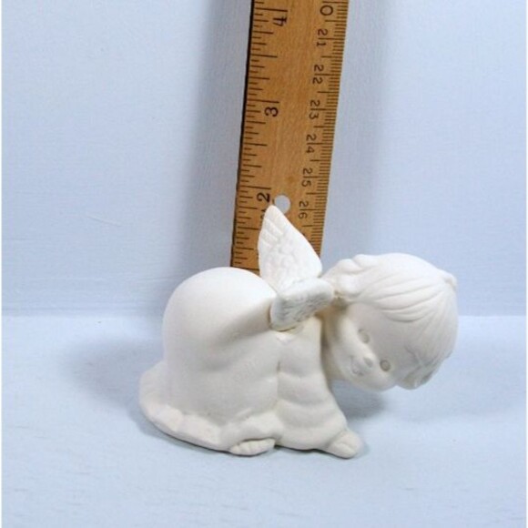 Handmade Ceramic Angel Figurine In Blue, Playing Cute Angel Statue, Baptism Gift - Picture 7 of 8